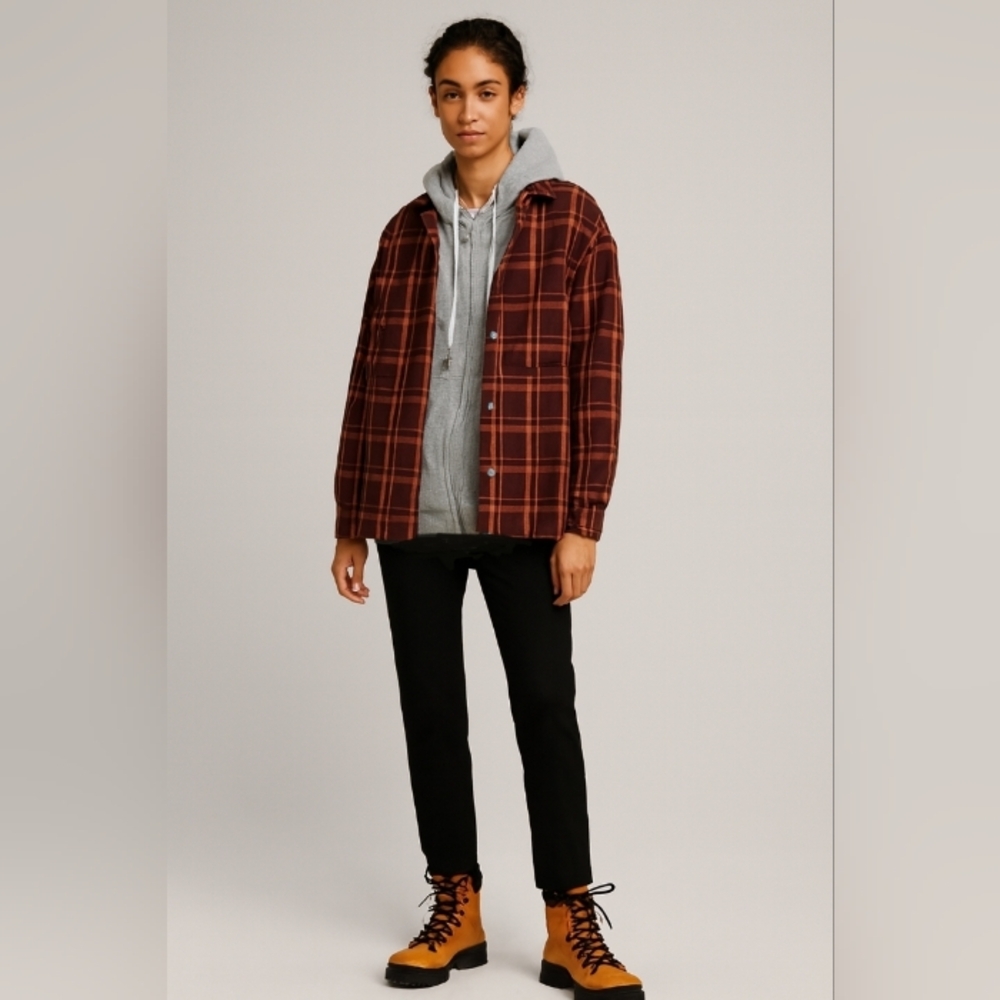 Fashion Nova Outdoor Plaid All In One Shirt Hoodie Top XL - Picture 3 of 17